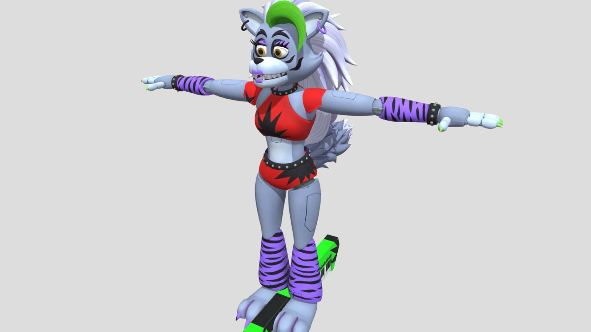 Roxanne Wolf, green mohawk, purple zebra-striped limbs, Full HD Desktop Wallpaper