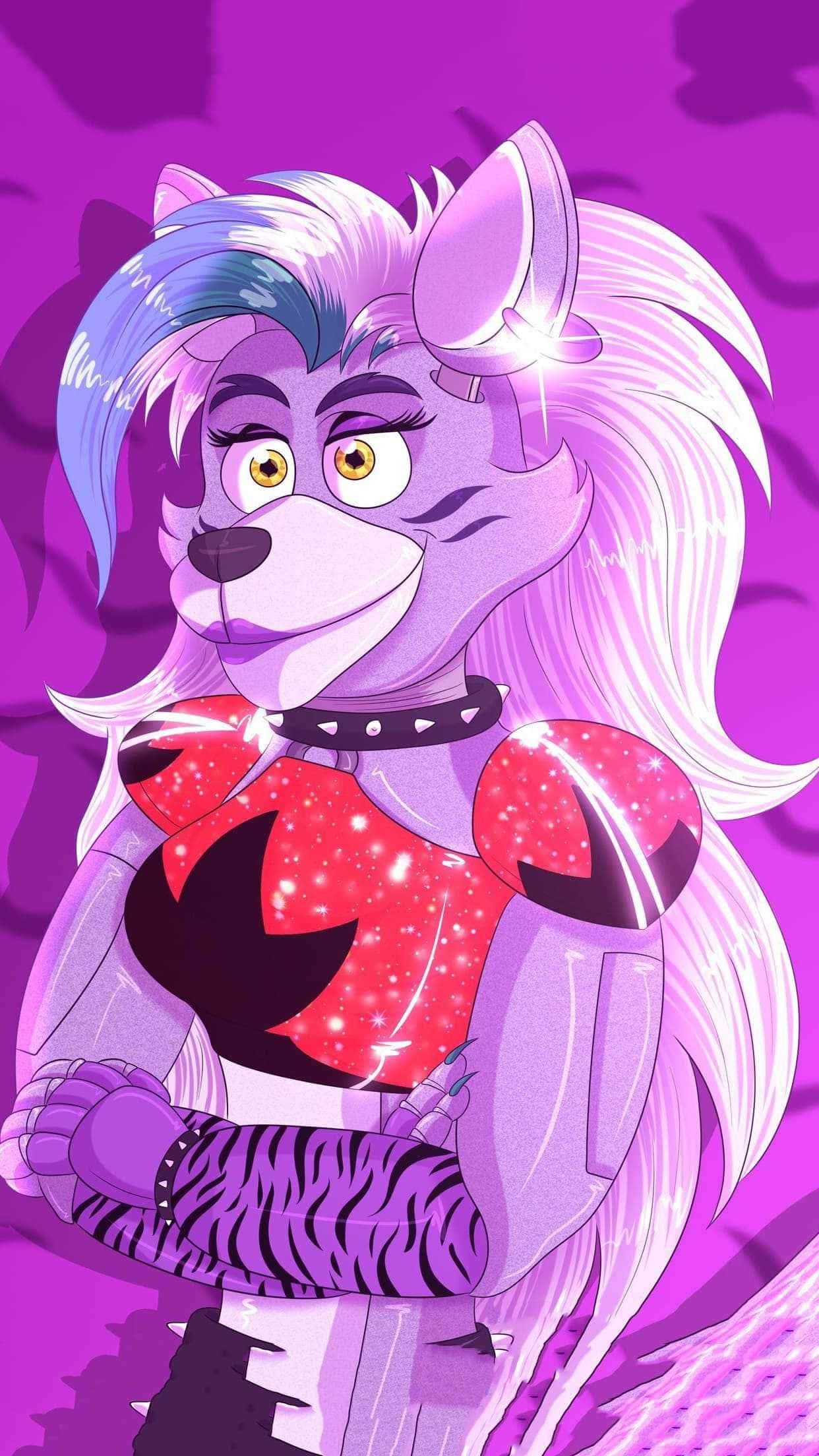 Roxanne Wolf, purple fox, blue streaks, Full HD Phone Wallpaper