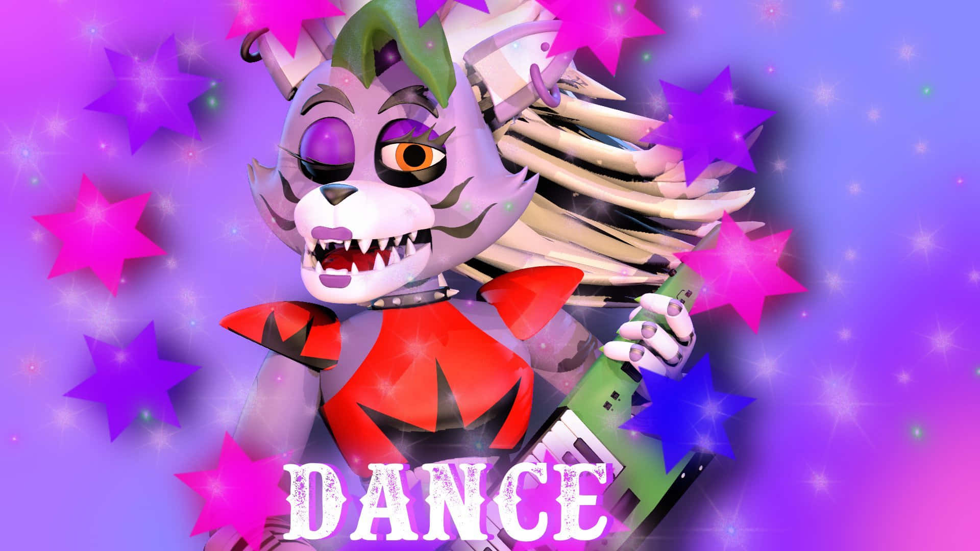 Roxanne Wolf, purple fox animatronic, glowing eyes, Full HD Desktop Wallpaper