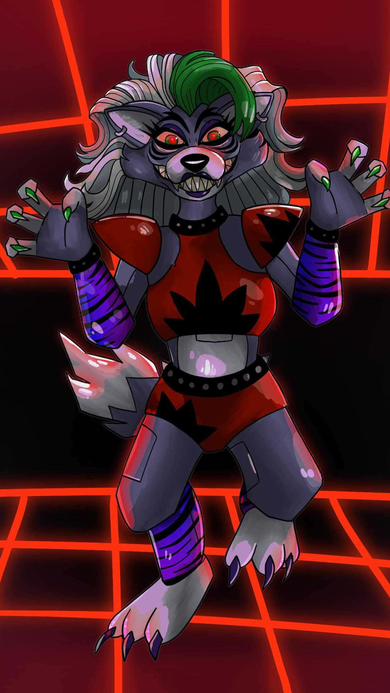 Roxanne Wolf, green hair, red eyes, Full HD Phone Wallpaper