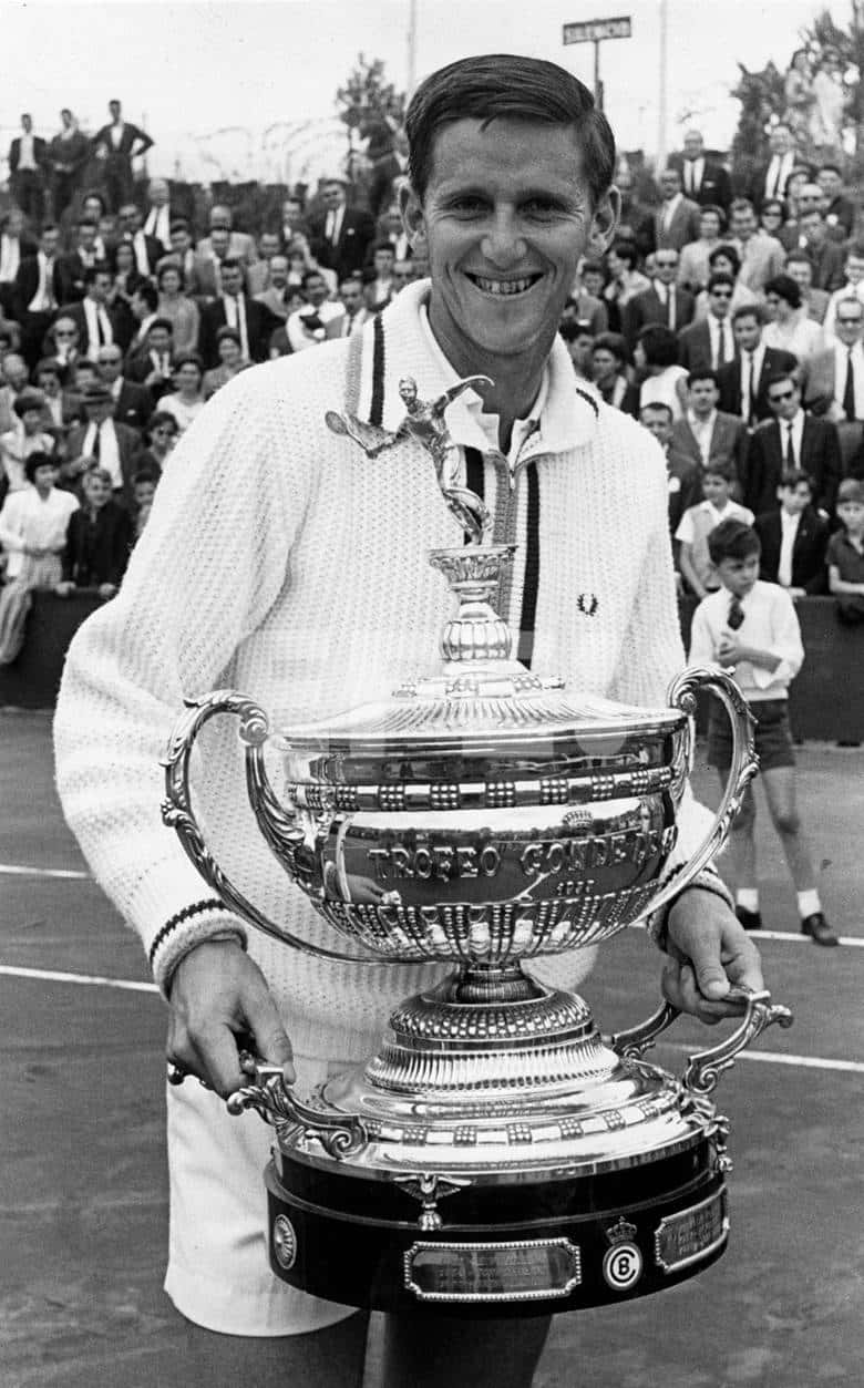 Roy Emerson, white sweater, ornate silver trophy, SD Phone Wallpaper