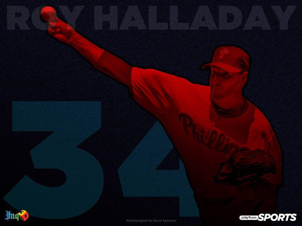 Roy Halladay, number 34, red uniform, SD Desktop Wallpaper