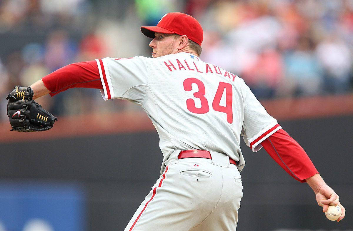 Roy Halladay, number 34, red and white uniform, SD Desktop Wallpaper