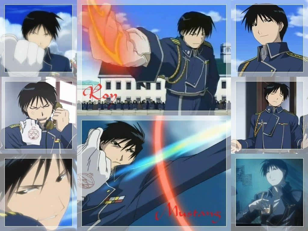 Roy Mustang, blue military uniform, anime collage, SD Desktop Wallpaper
