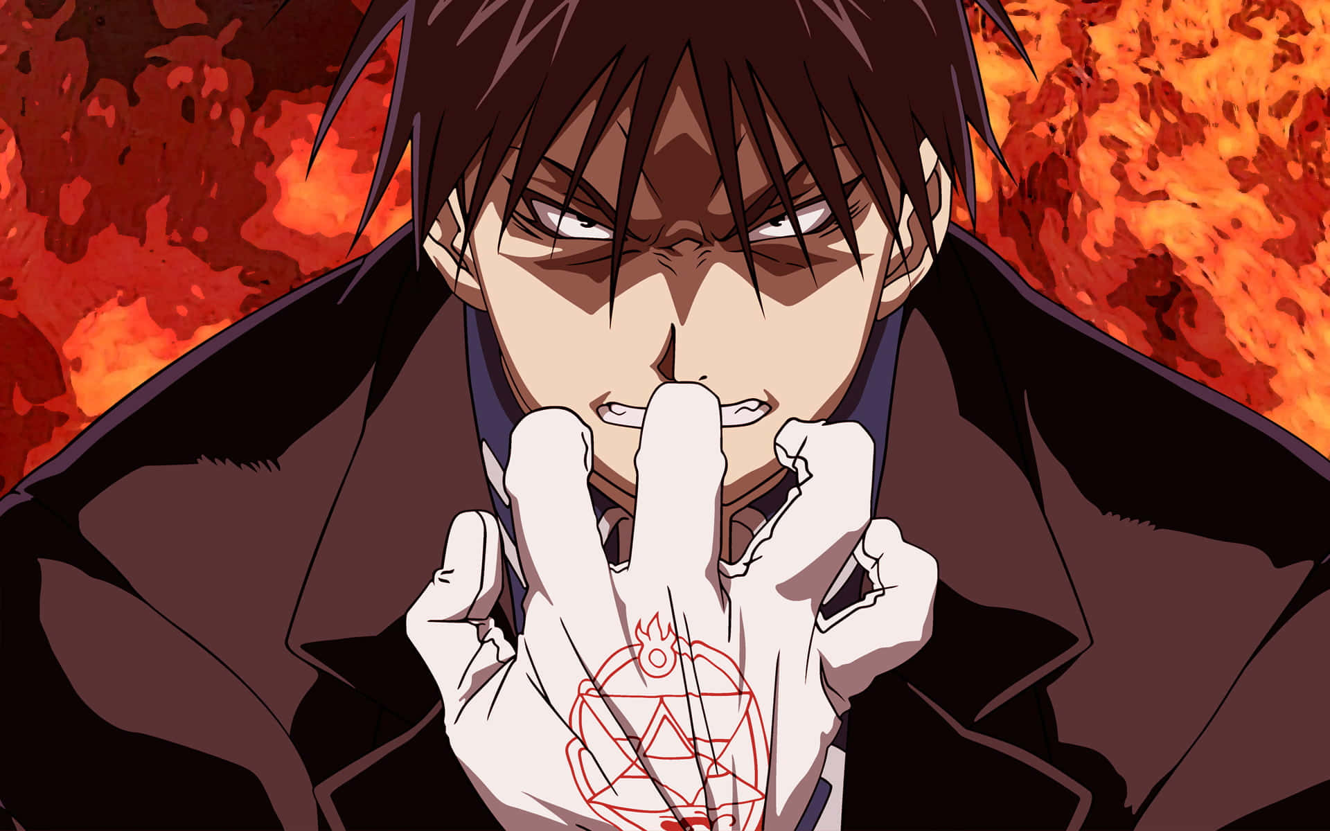 Roy Mustang, fire alchemy, glowing red symbol, Full HD Desktop Wallpaper