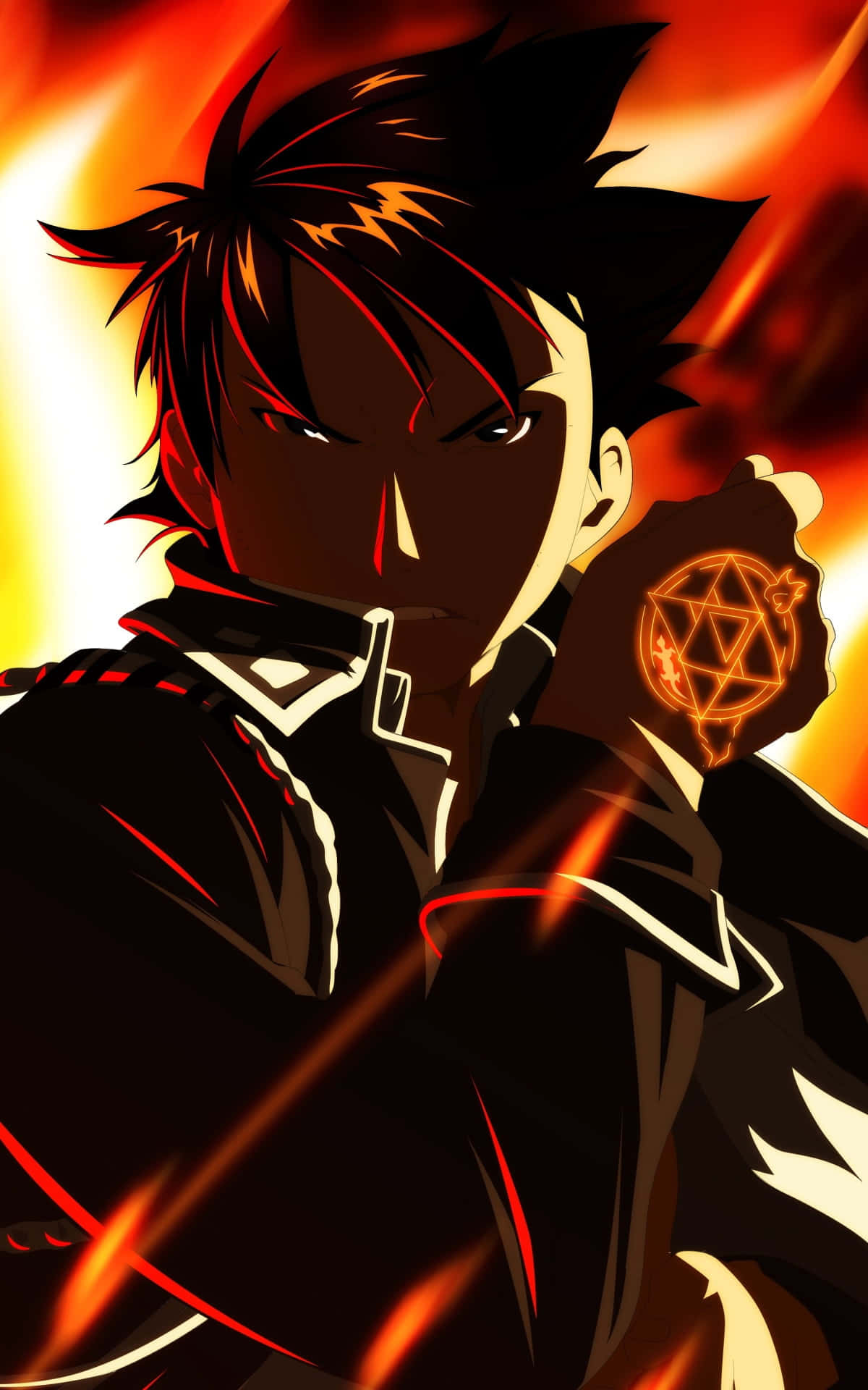 Roy Mustang, black coat, glowing pentagram symbol, Full HD Phone Wallpaper