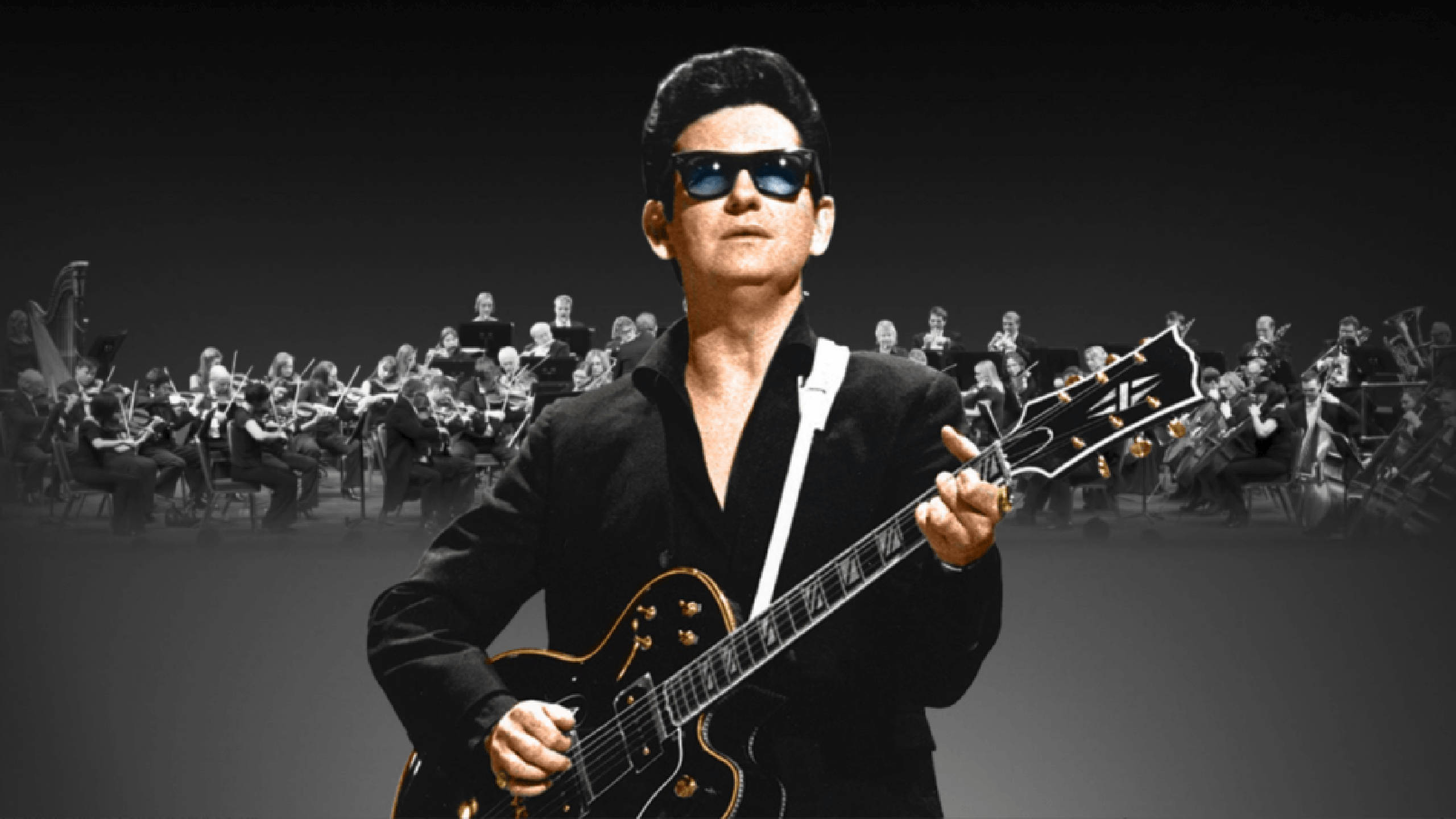 Roy Orbison, black suit, guitar, 2K Desktop Wallpaper