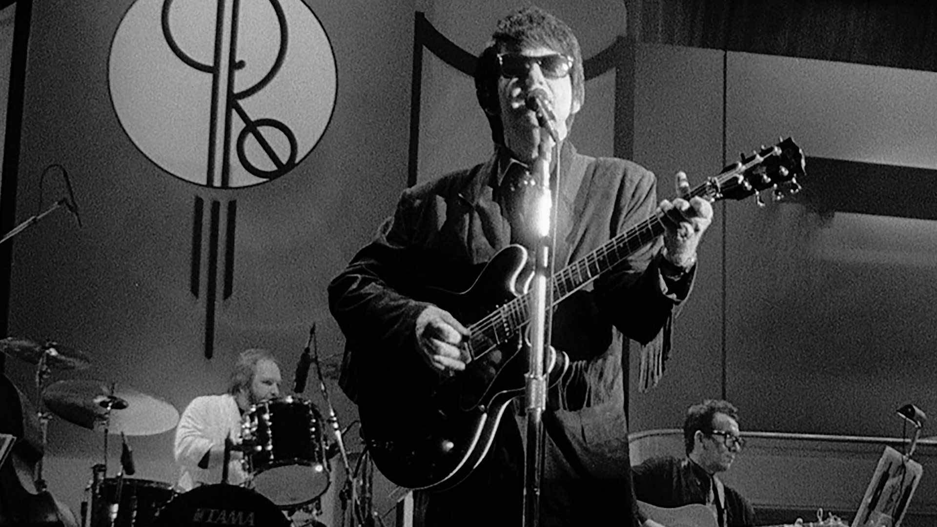 Roy Orbison, black and white, guitar, Full HD Desktop Wallpaper