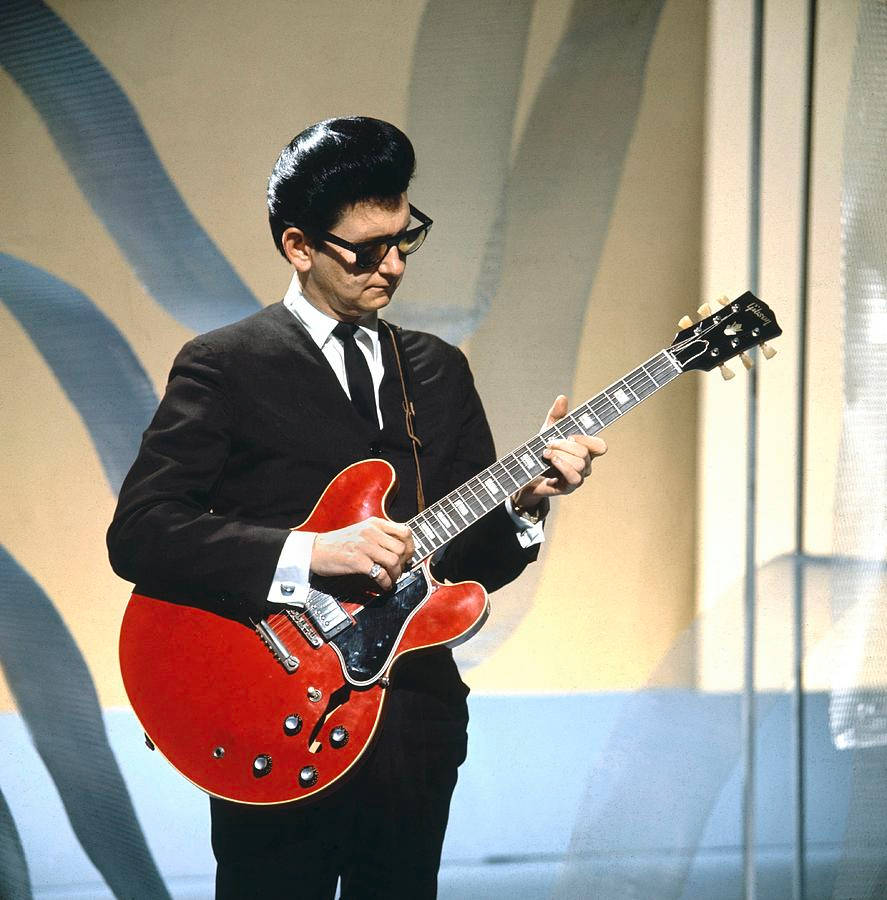 Roy Orbison, red electric guitar, black suit, SD Phone Wallpaper