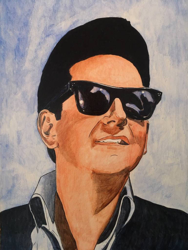 Roy Orbison, watercolor portrait, black sunglasses, SD Phone Wallpaper