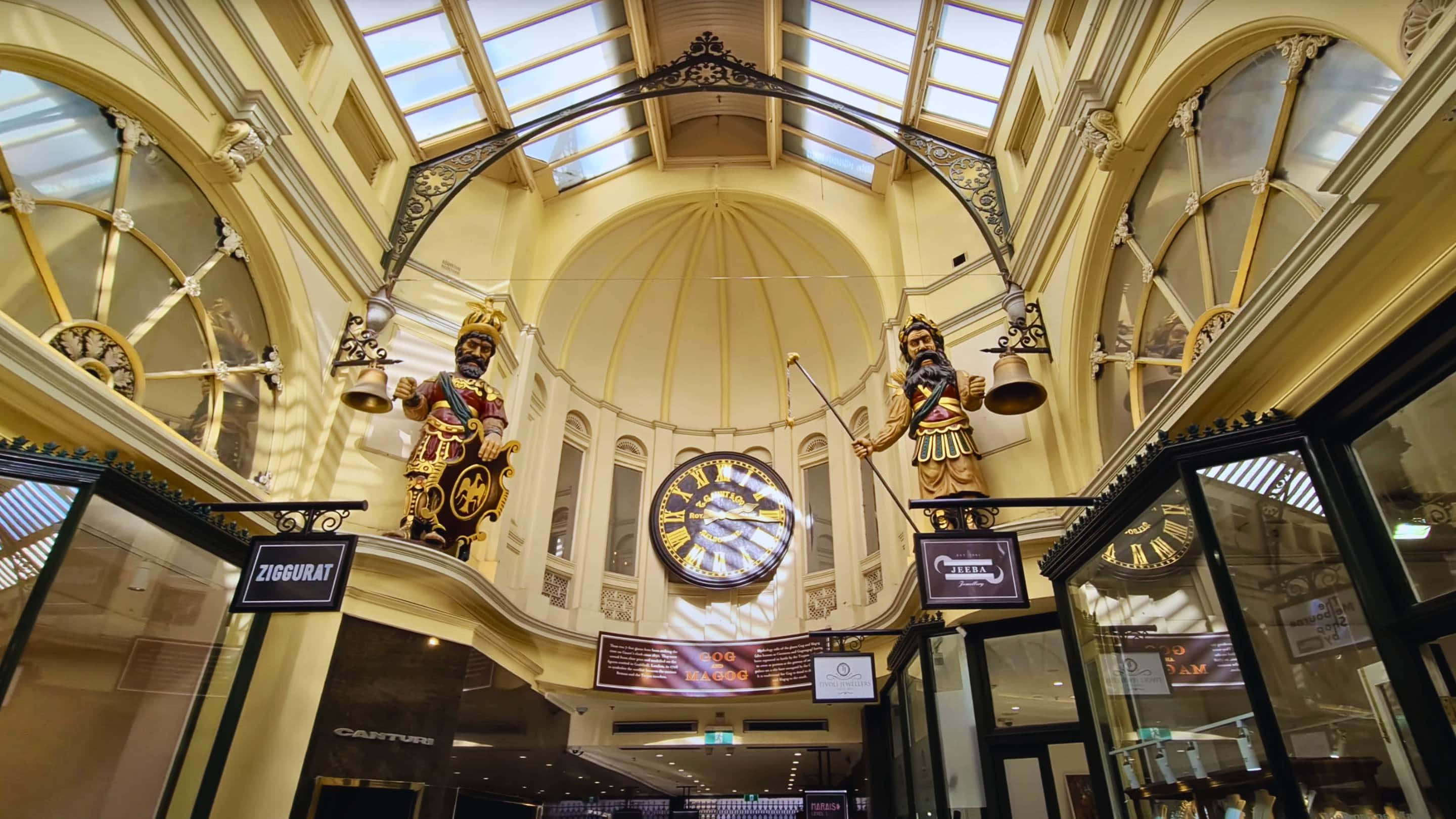 Royal Arcade Melbourne, clock tower, clockwork figures, 2K Desktop Wallpaper