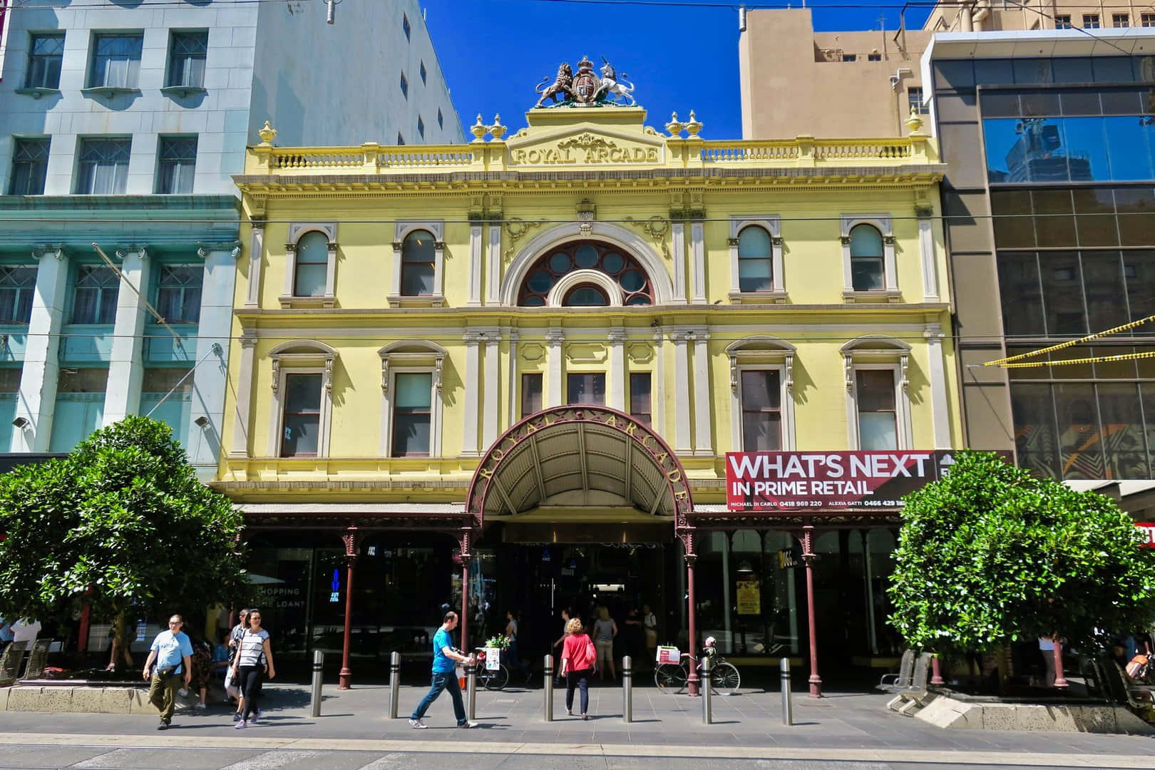 Royal Arcade Melbourne, bright yellow, ornate architecture, HD Desktop Wallpaper