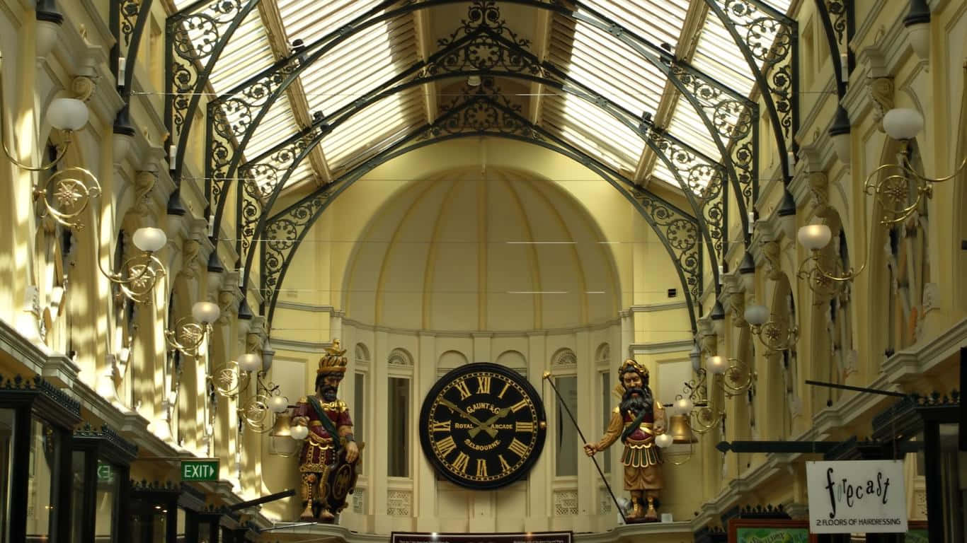 Royal Arcade Melbourne, arched glass ceiling, ornate ironwork, HD Desktop Wallpaper