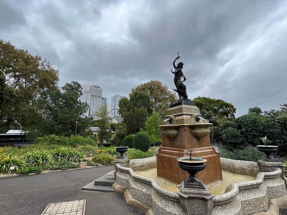 Royal Botanic Garden Sydney, fountain statue, stone fountain, SD Desktop Wallpaper