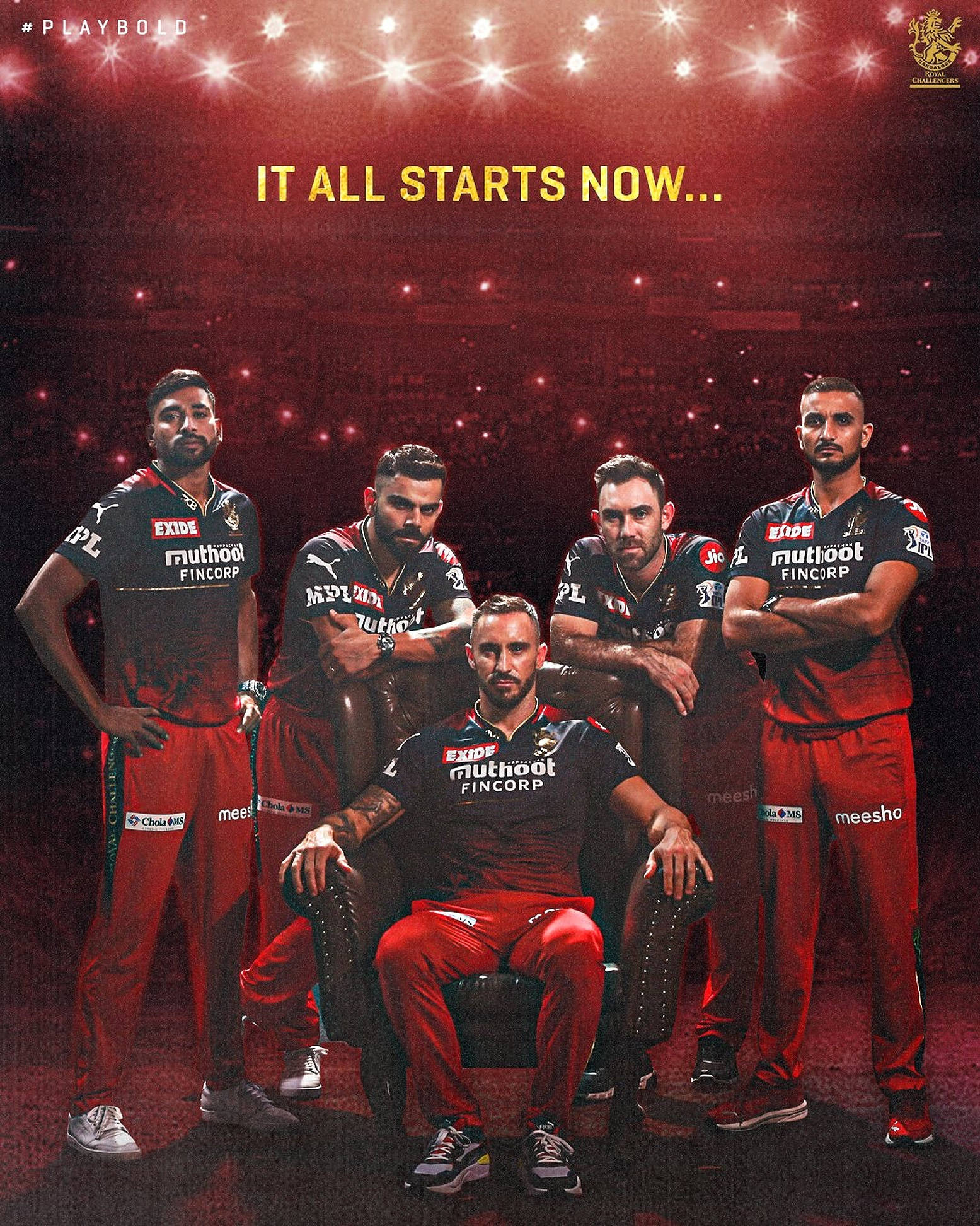 Royal Challengers Bangalore, red uniforms, bright stadium lights, Full HD Phone Wallpaper