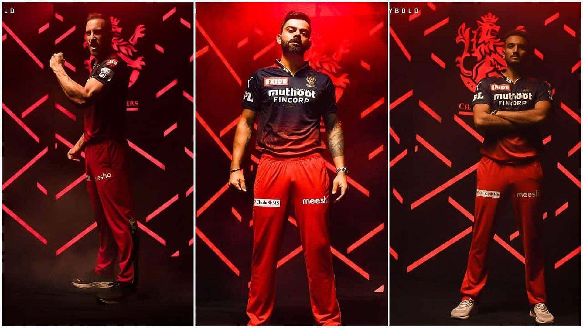 Royal Challengers Bangalore, red uniforms, glowing red geometric backdrop, Full HD Desktop Wallpaper