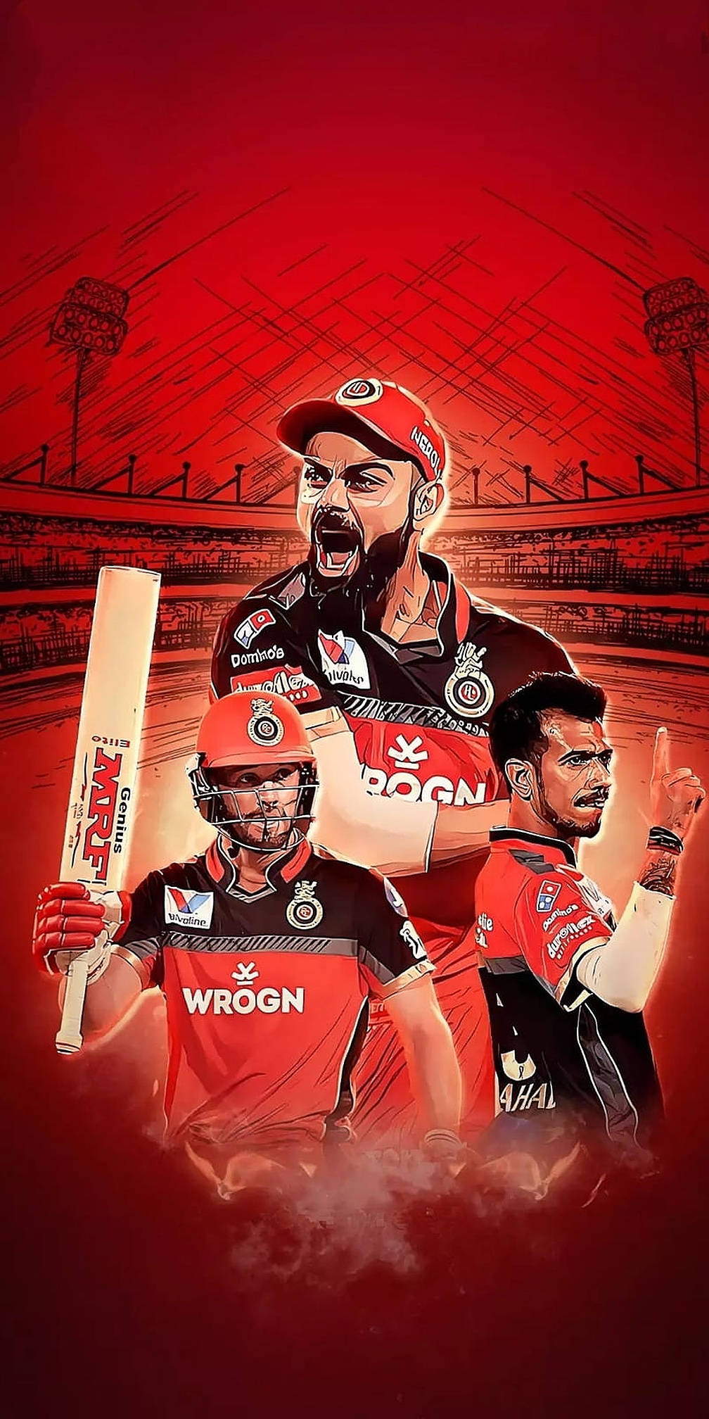 Royal Challengers Bangalore, red and black uniforms, cricket players, Full HD Phone Wallpaper