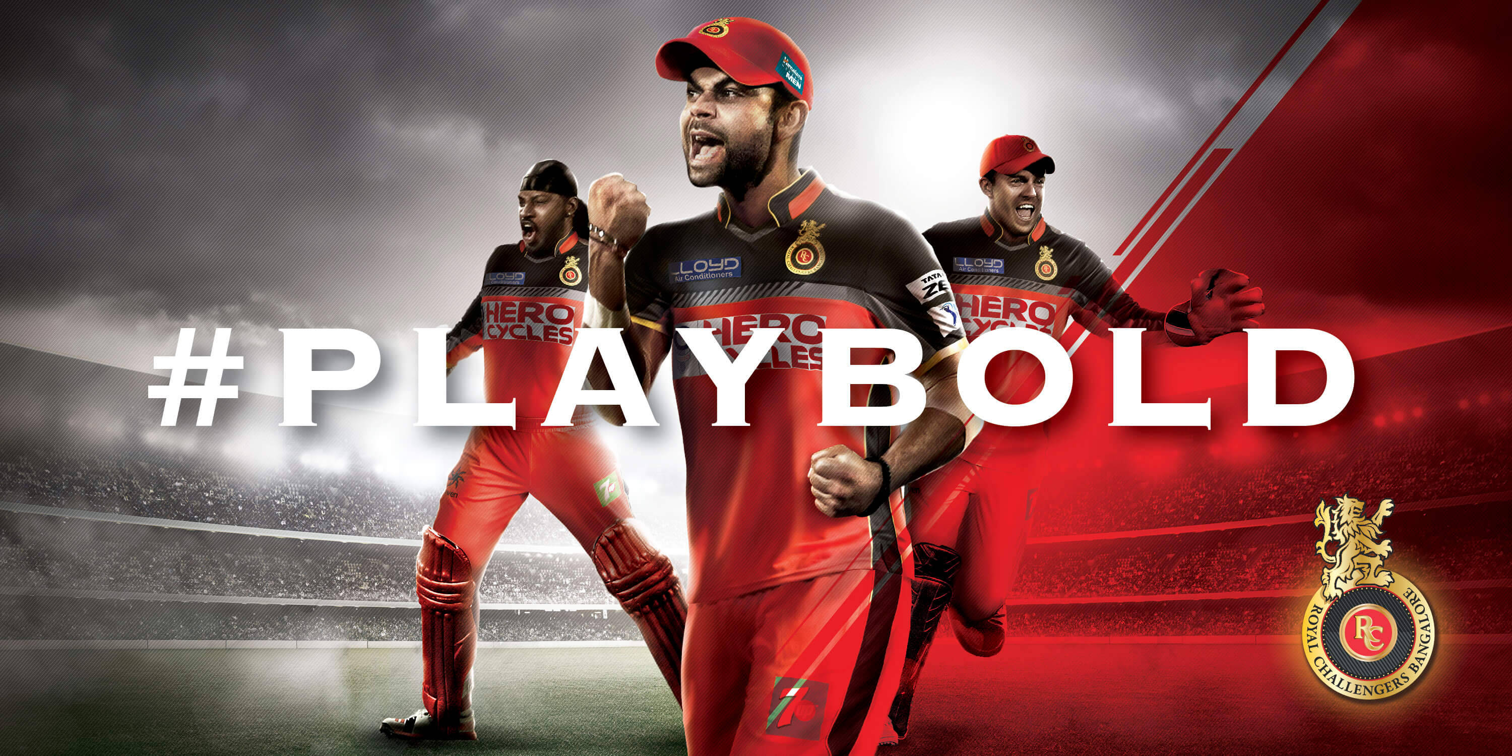 Royal Challengers Bangalore, red uniforms, stadium field, 2K Desktop Wallpaper