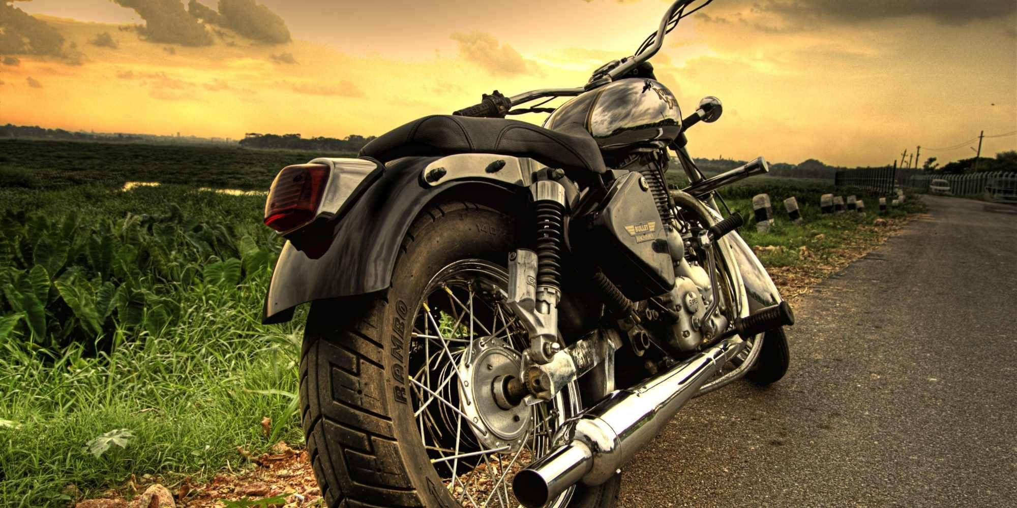Royal Enfield HD, back view, rural road, Full HD Desktop Wallpaper