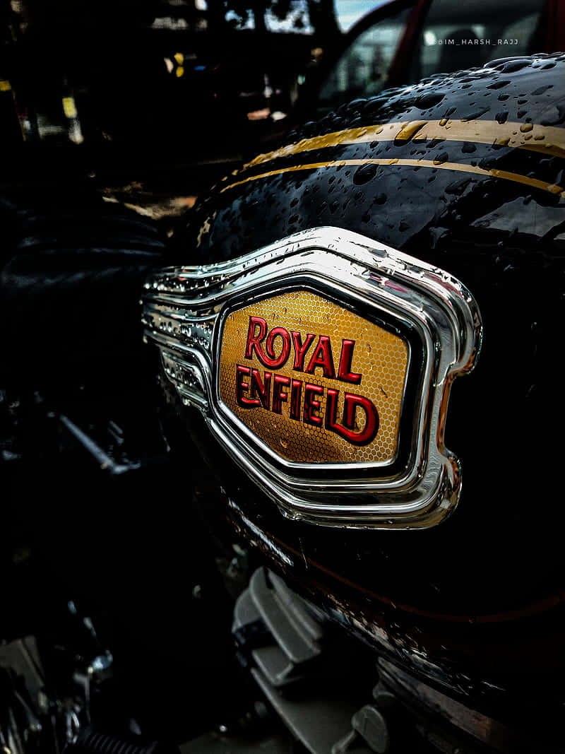 Royal Enfield, chrome emblem, wet motorcycle tank, SD Phone Wallpaper