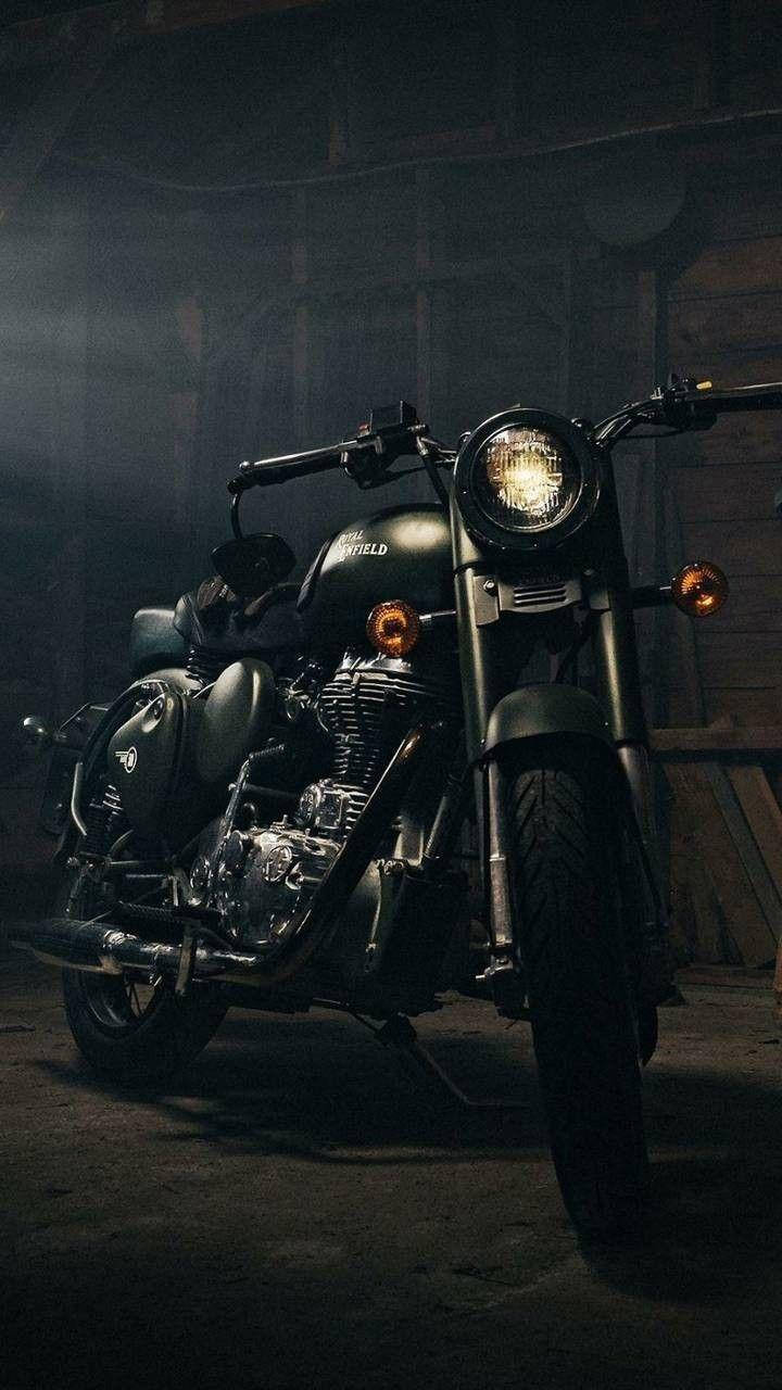 Royal Enfield HD, garage, black, HD Phone Wallpaper