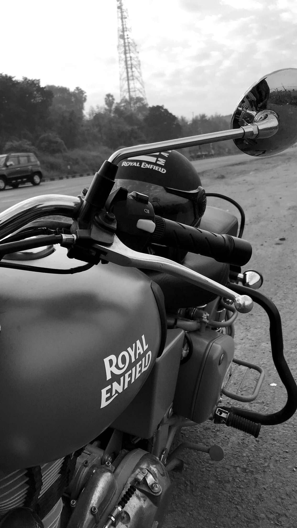 Royal Enfield HD, black and white, close-up, Full HD Phone Wallpaper