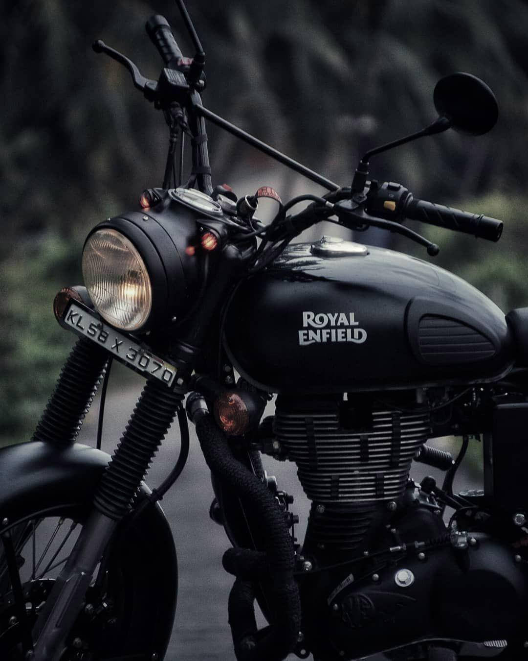 Royal Enfield HD, black, glowing headlight, HD Phone Wallpaper