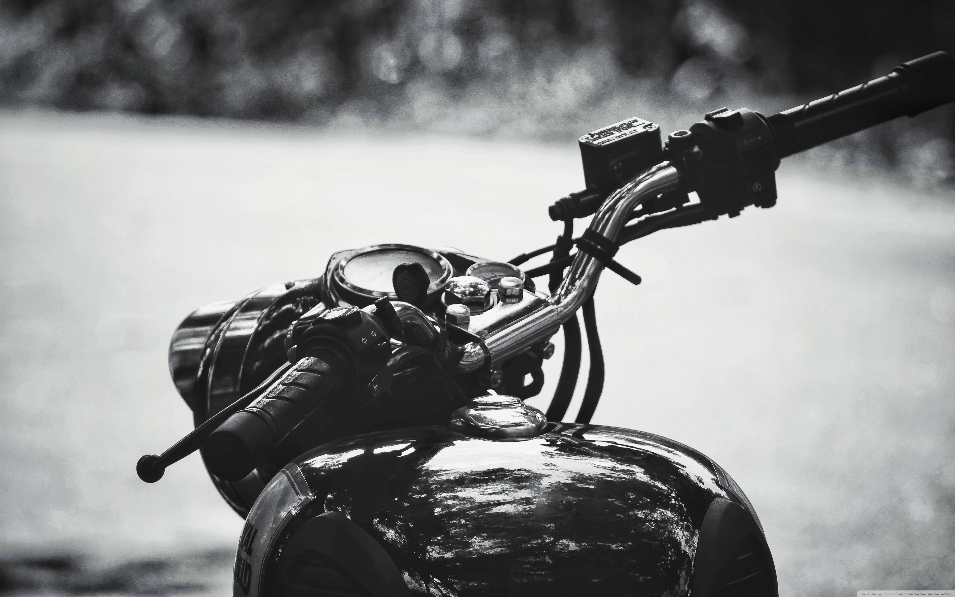 Royal Enfield HD, monochrome, handlebars, 4K Desktop Wallpaper