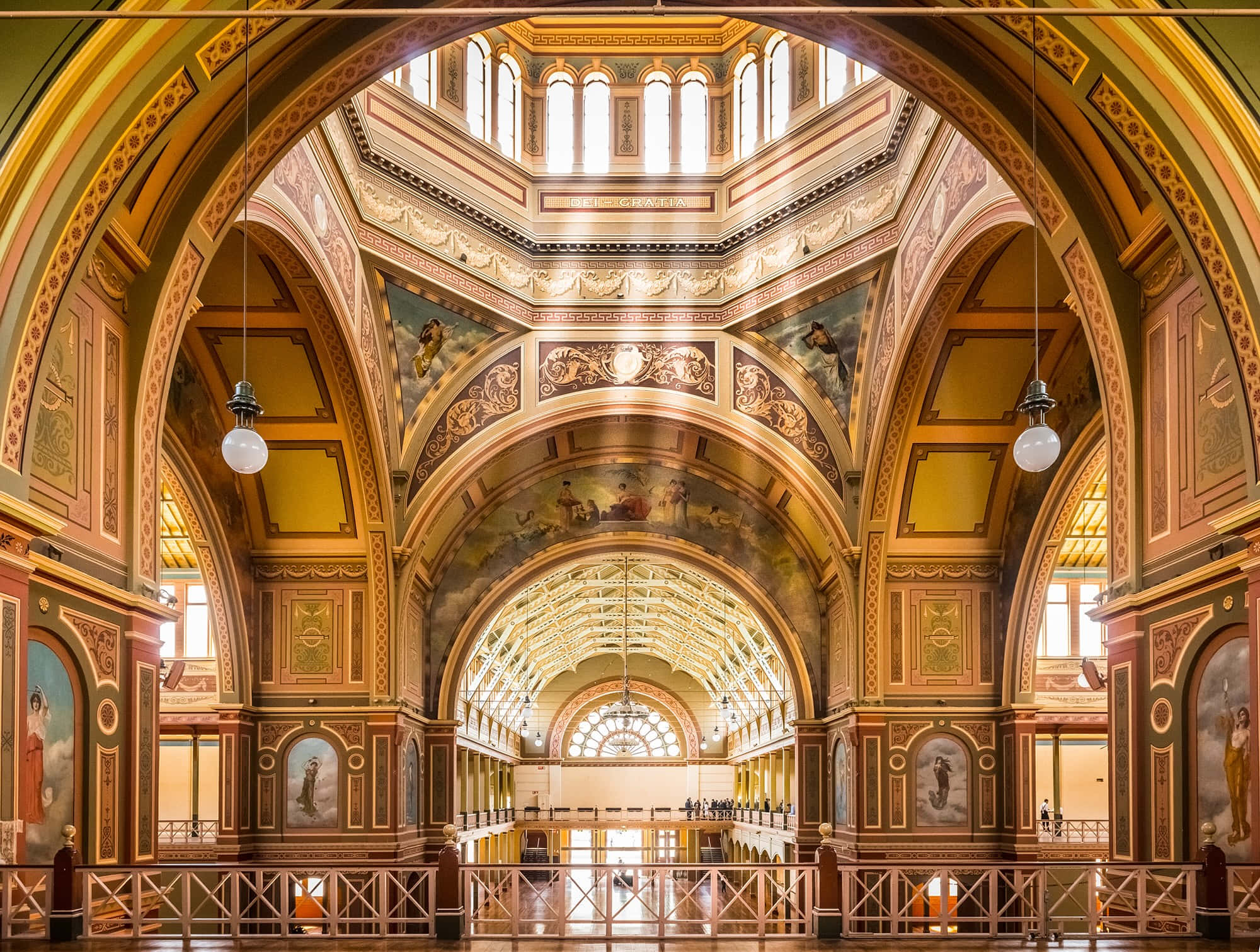 Royal Exhibition Building, arched ceilings, murals, Full HD Desktop Wallpaper