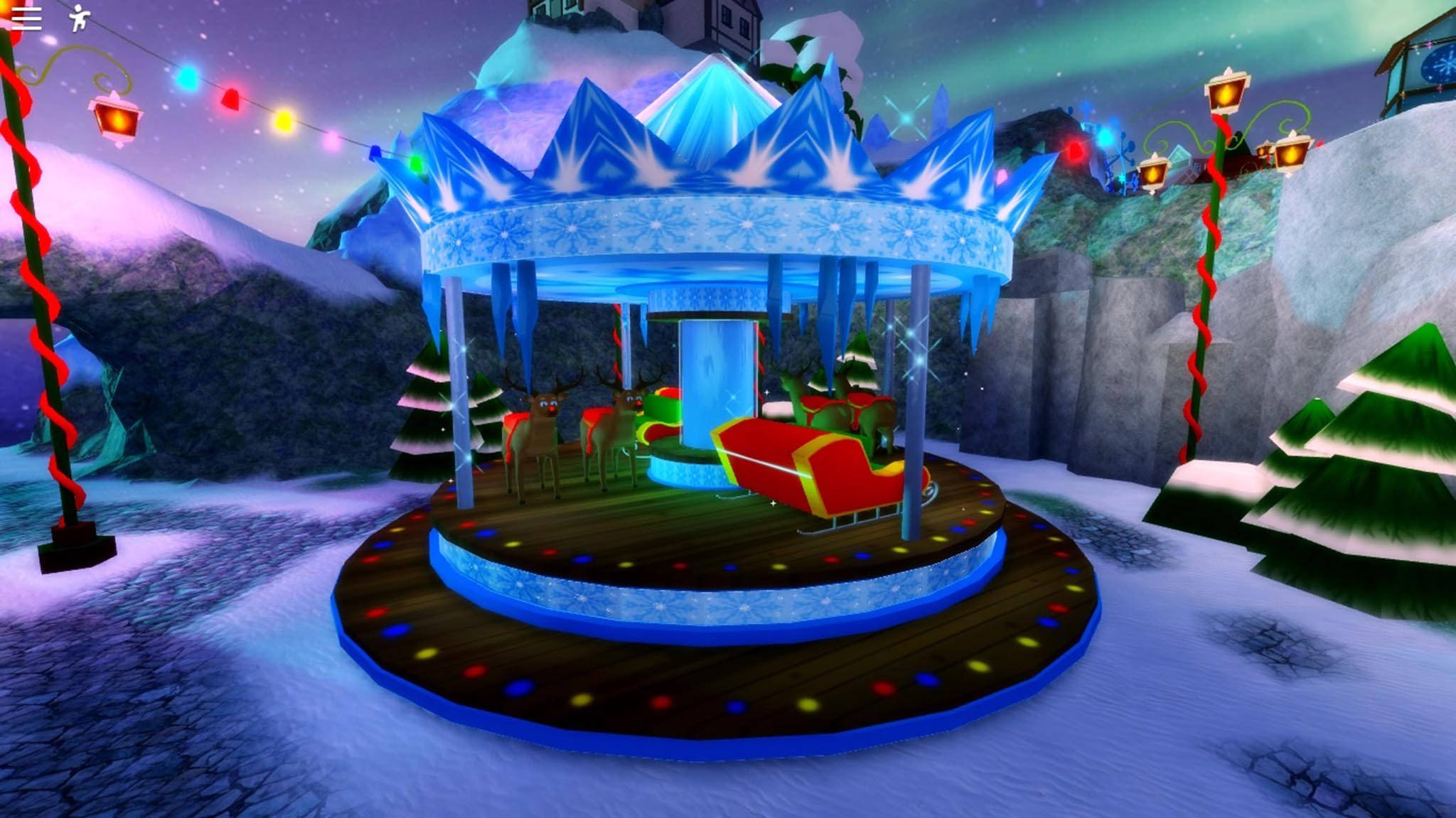 Royale High, glowing blue ice carousel, red sleigh, Full HD Desktop Wallpaper