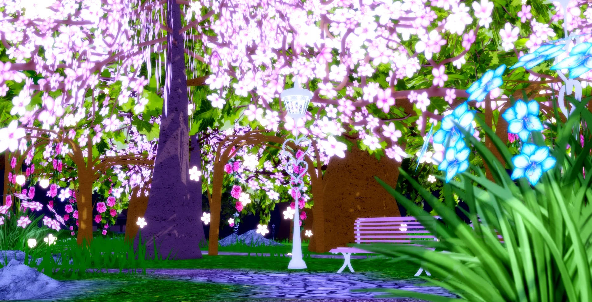 Royale High, cherry blossom trees, pink flowers, Full HD Desktop Wallpaper