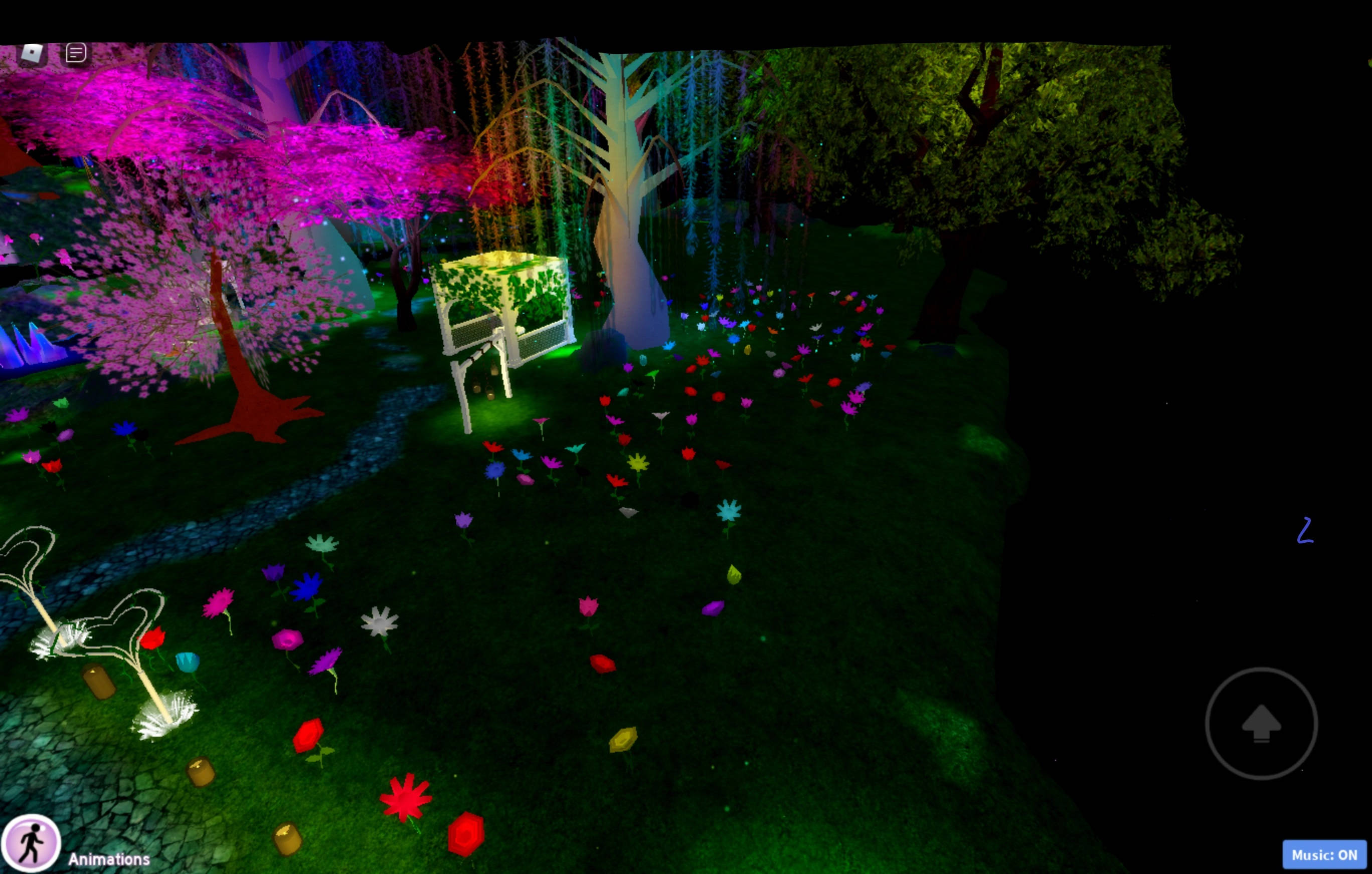 Royale High, flower field, neon trees, 2K Desktop Wallpaper