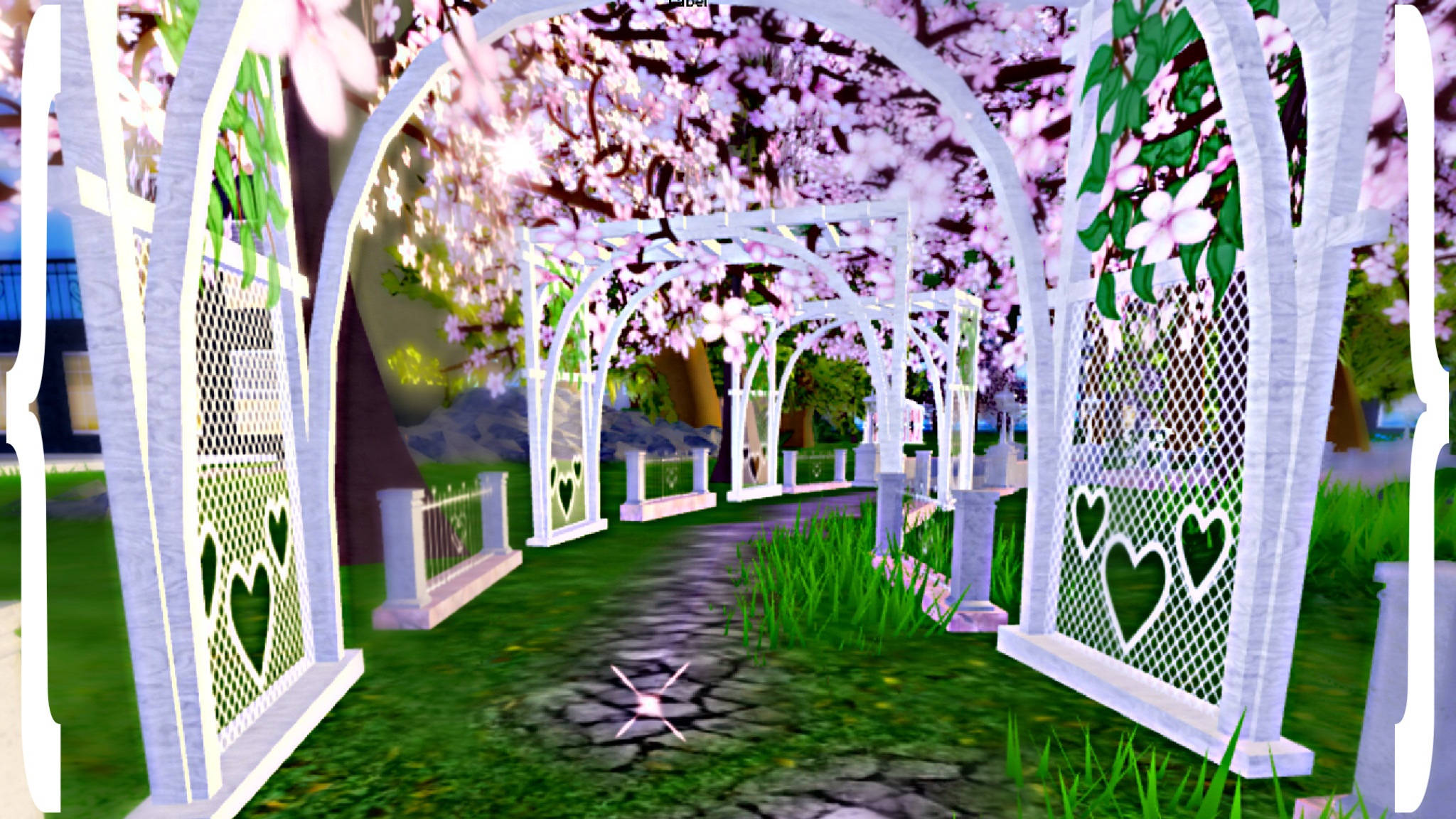 Royale High, park arches, white heart-patterned arches, Full HD Desktop Wallpaper