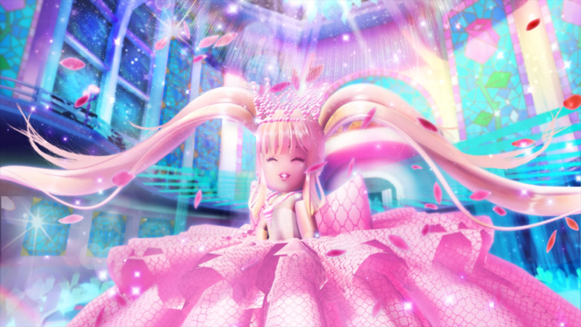 Royale High, pink hair, sparkling crown, Full HD Desktop Wallpaper