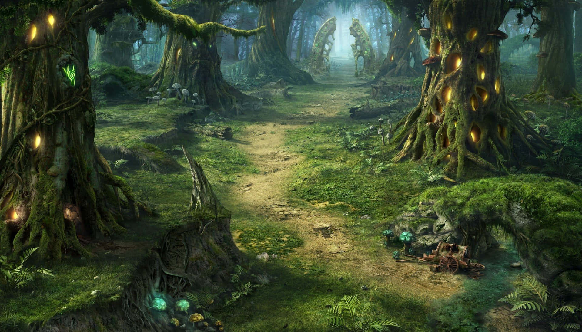 RPG Games, mystical forest path, ancient mossy trees, Full HD Desktop Wallpaper