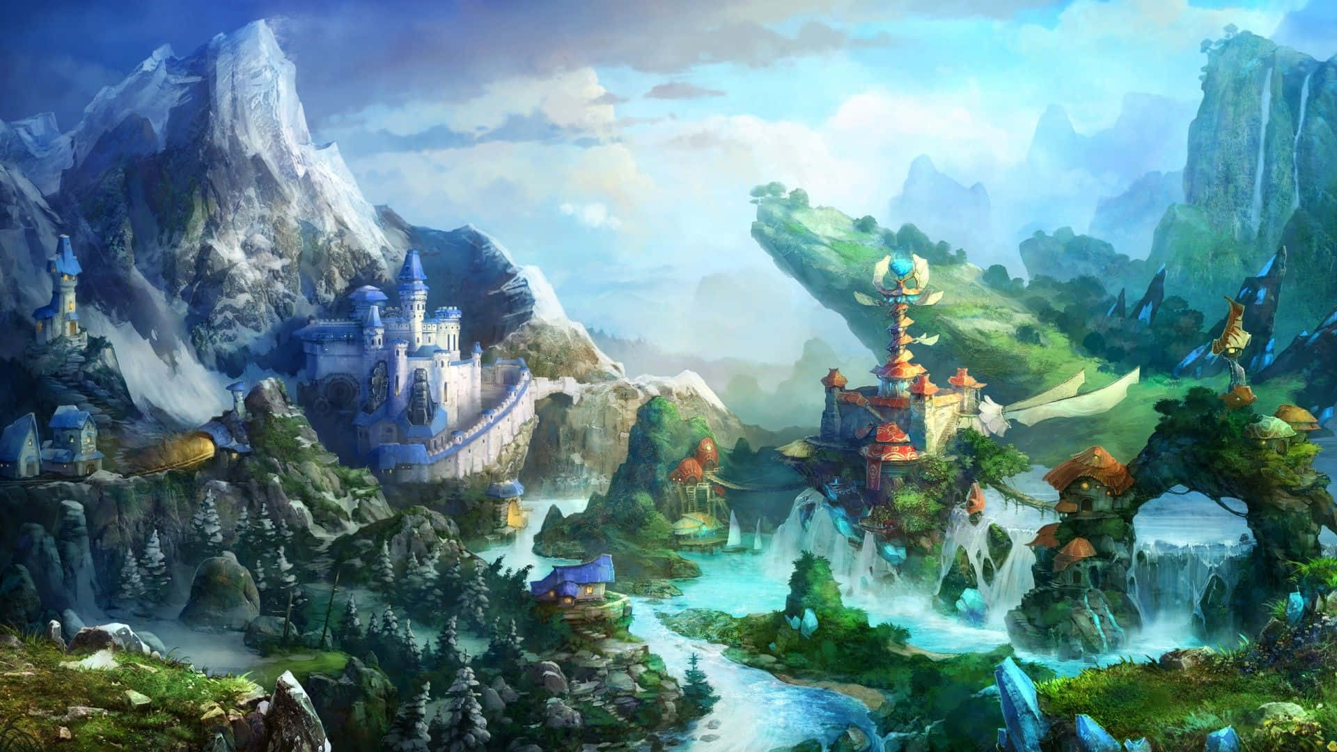 RPG Games, blue castle, snowy mountains, Full HD Desktop Wallpaper