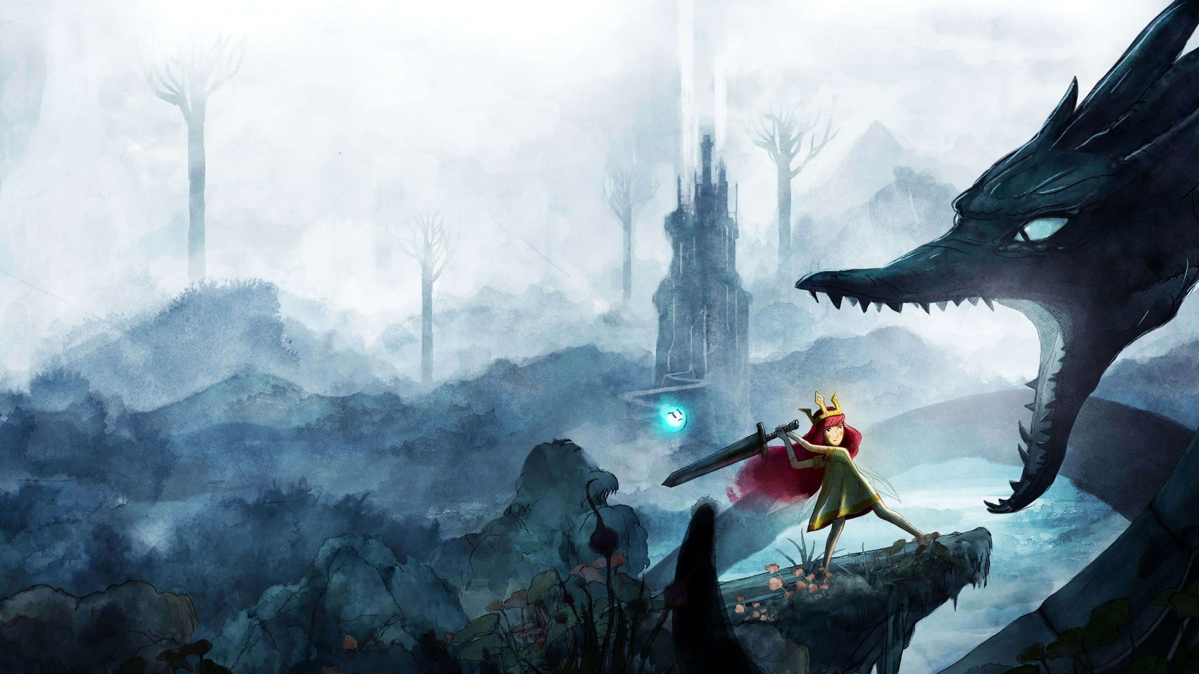 RPG, red cape, cliff edge, 4K Desktop Wallpaper
