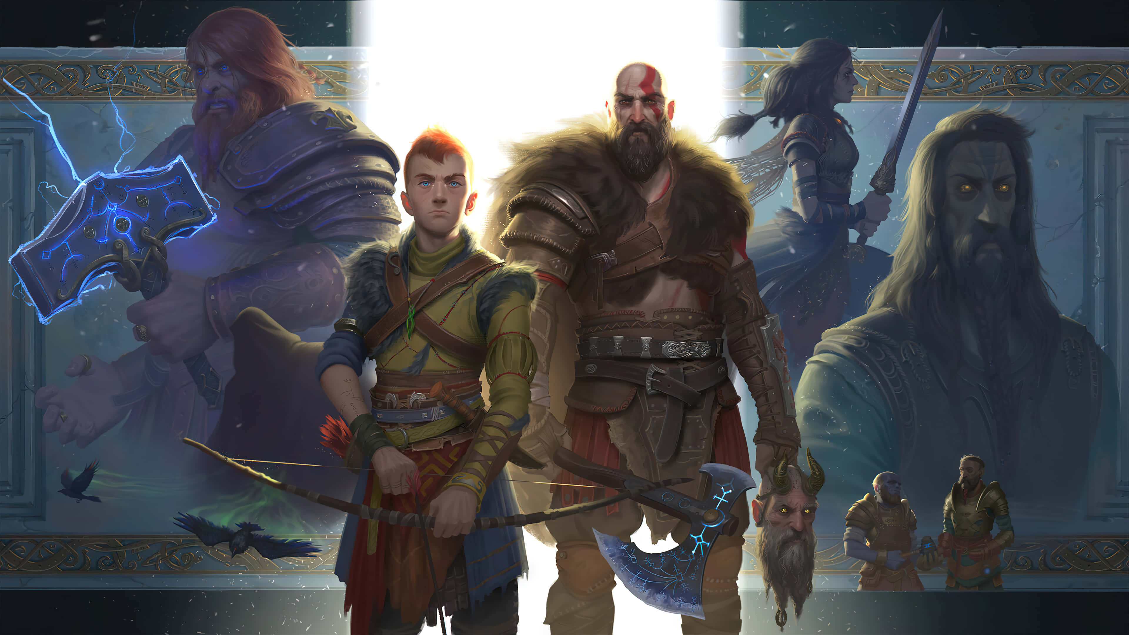 RPG, warrior with an axe, mythical figures, 4K Desktop Wallpaper