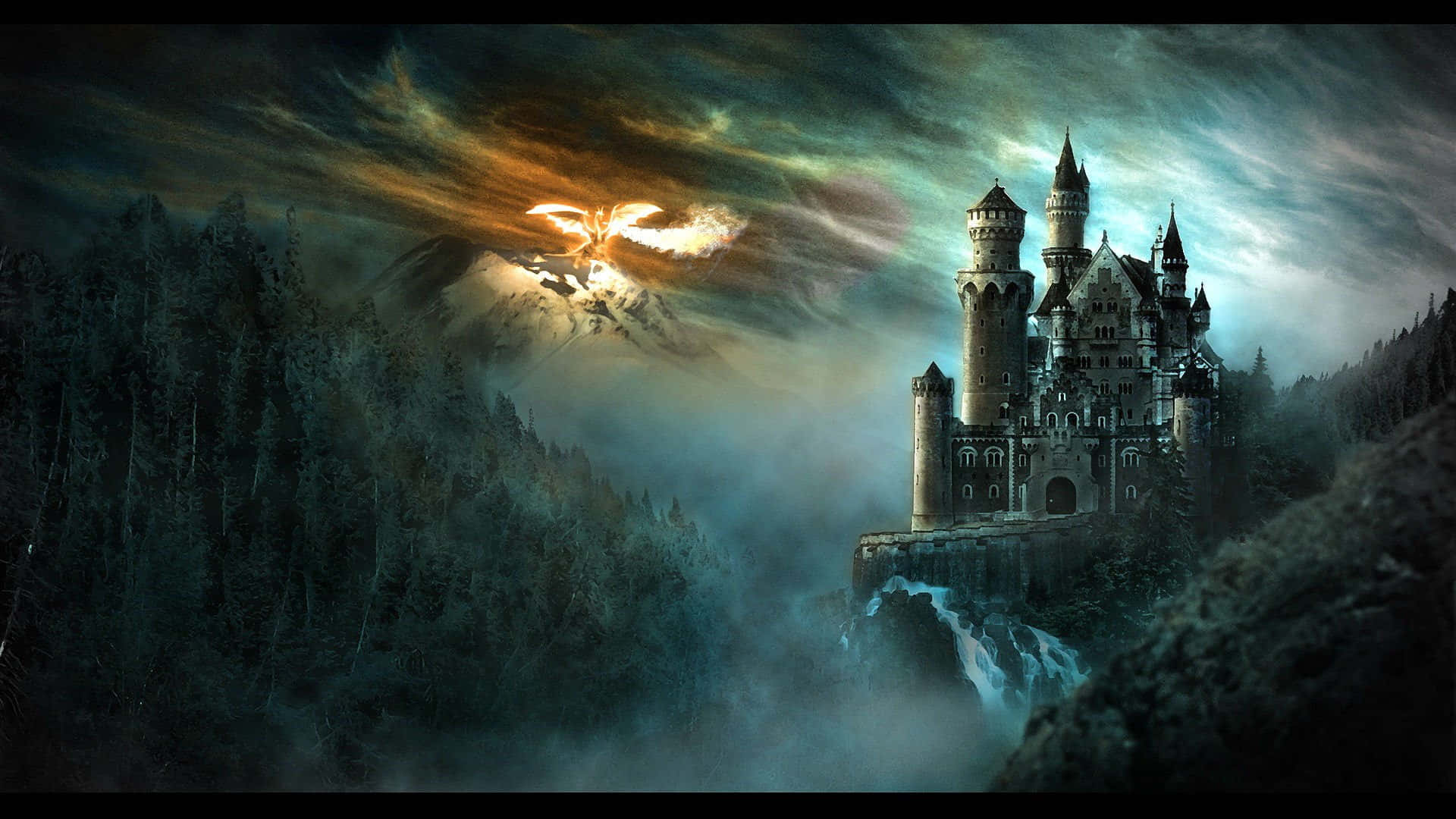 RPG, gothic castle, cliffside, Full HD Desktop Wallpaper