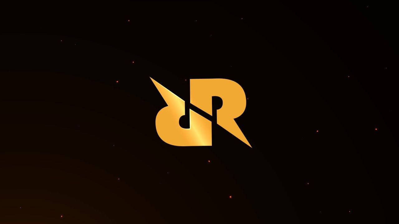 Rrq, golden stylized DR logo, dark cosmic background, HD Desktop Wallpaper