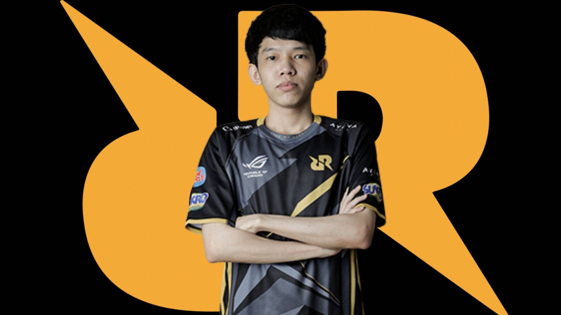 RRQ, black and gold jersey, bold orange 'R' logo, Full HD Desktop Wallpaper