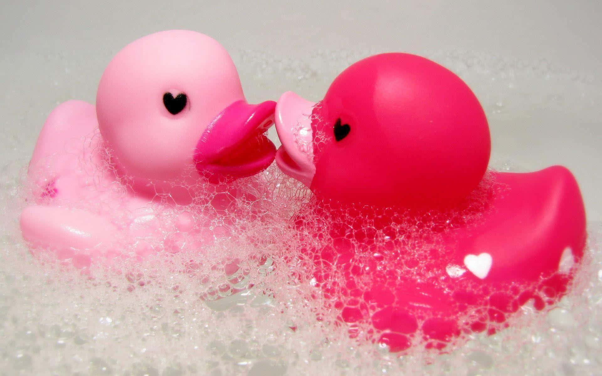 pink rubber ducks, heart eyes, bubbly soapy water, Full HD Desktop Wallpaper