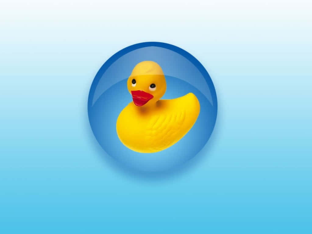yellow rubber duck, glossy blue bubble, soft gradient blue background, SD Desktop Wallpaper