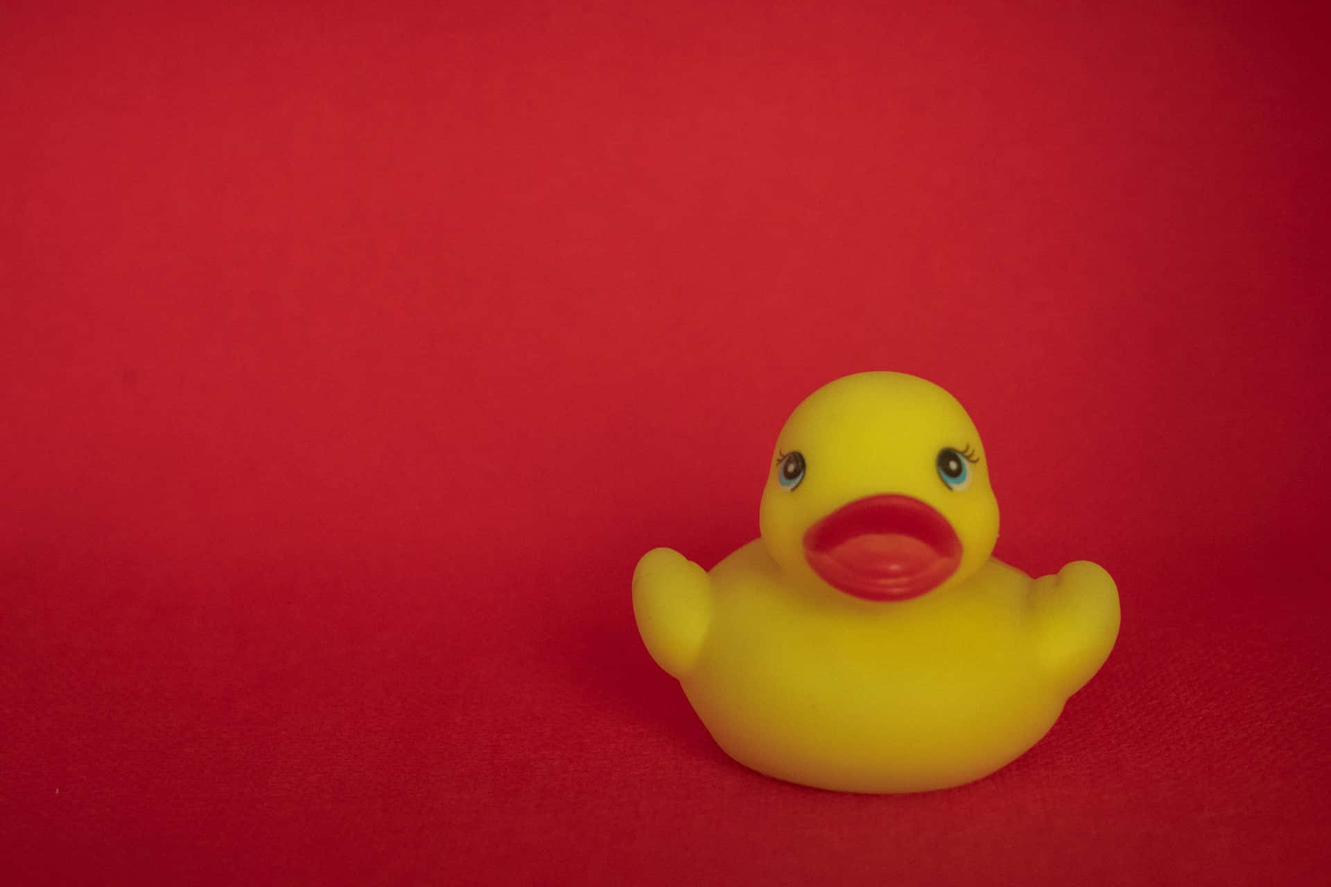 yellow rubber duck, blue eyes, textured red background, Full HD Desktop Wallpaper