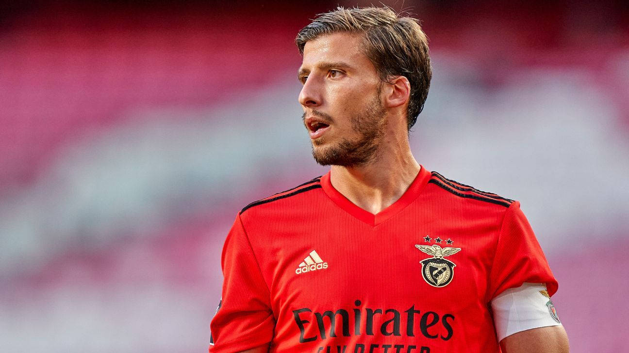 Ruben Dias, red Benfica jersey, stadium pitch, HD Desktop Wallpaper