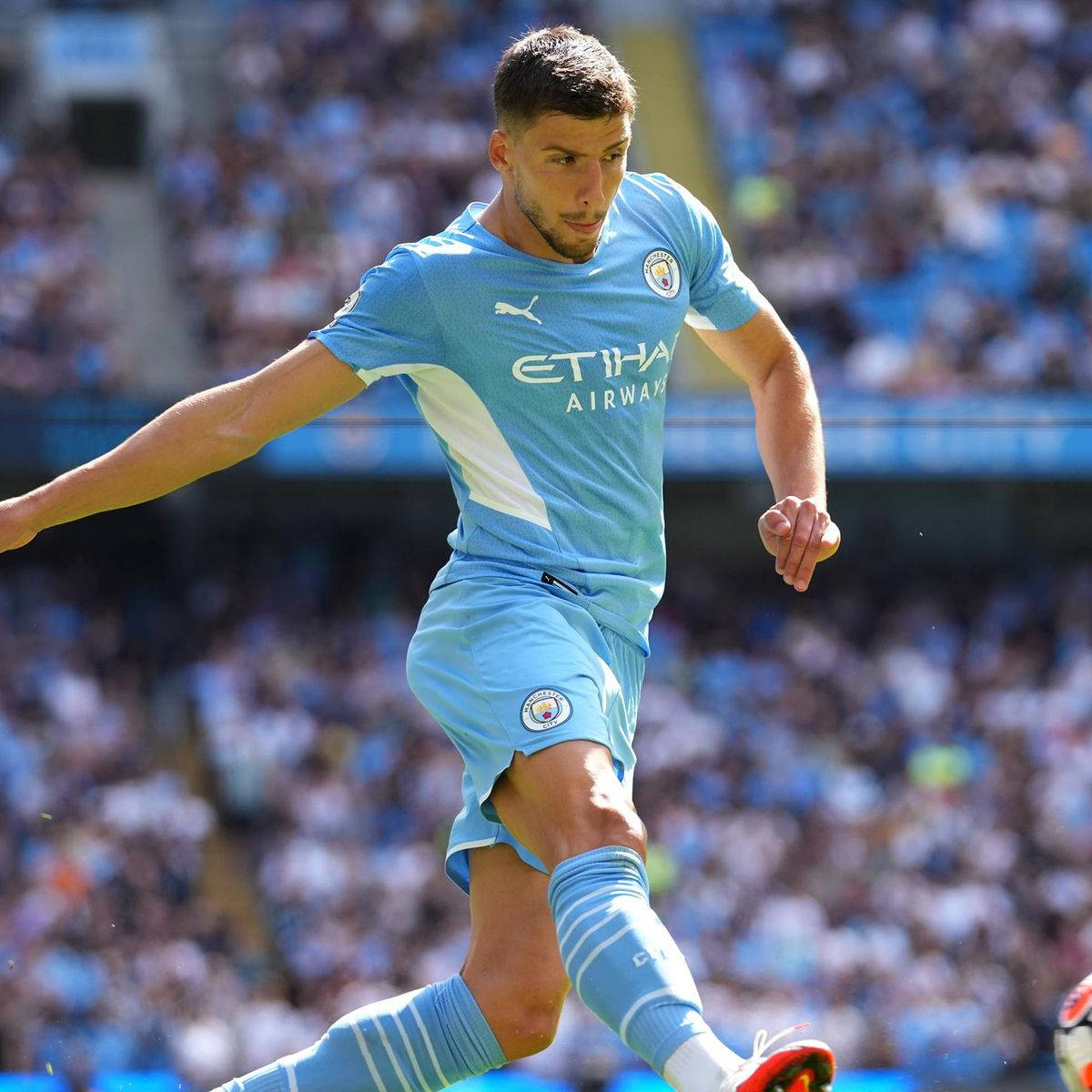 Ruben Dias, light blue kit, sunlit stadium pitch, SD Desktop Wallpaper