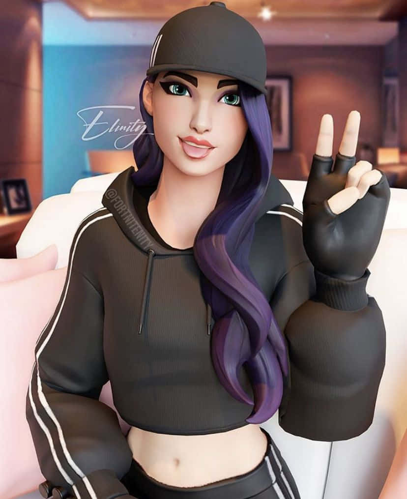 Ruby Fortnite Skin, purple hair, black cap, SD Phone Wallpaper