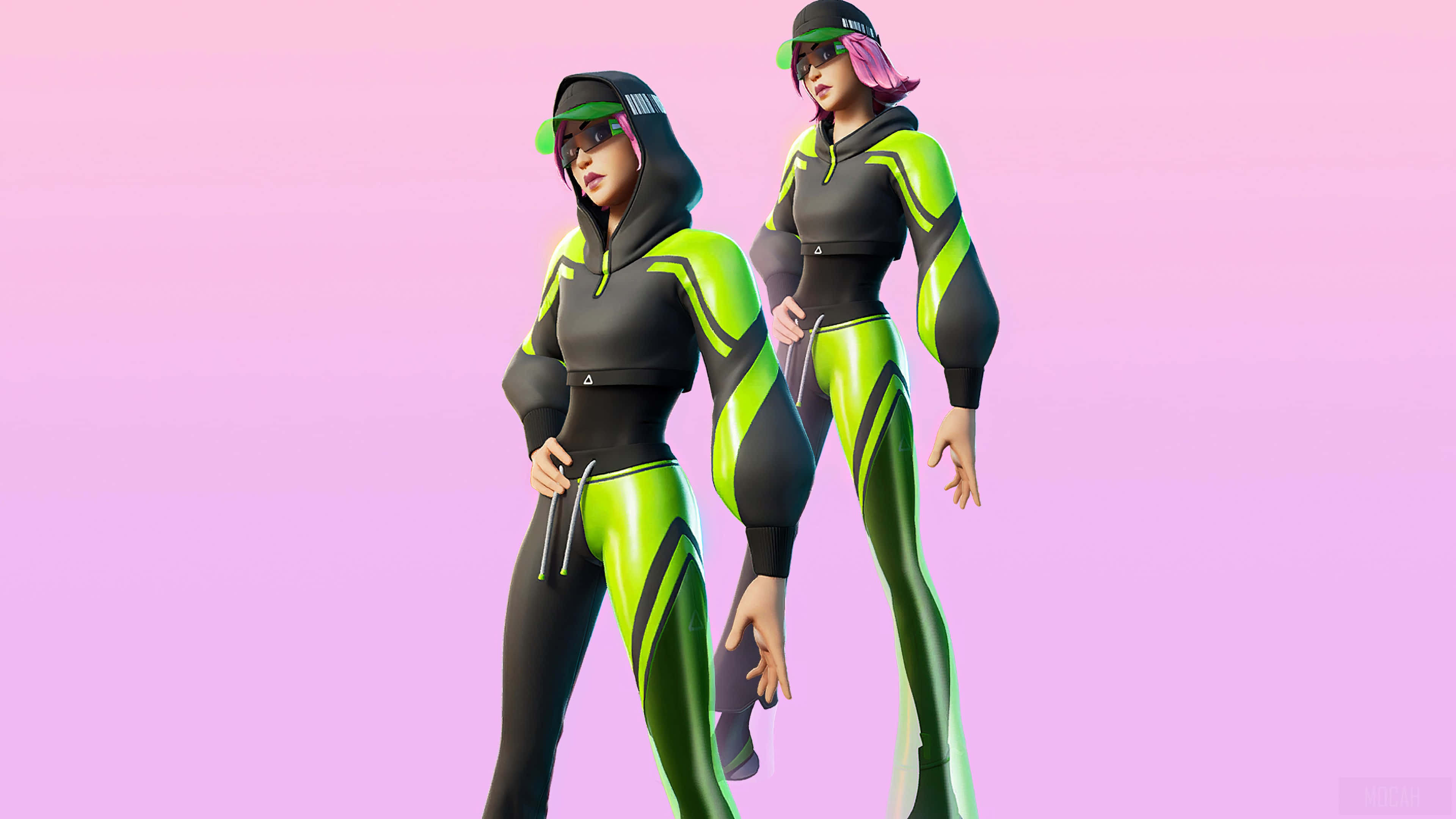 Ruby Fortnite Skin, neon green, black, 4K Desktop Wallpaper