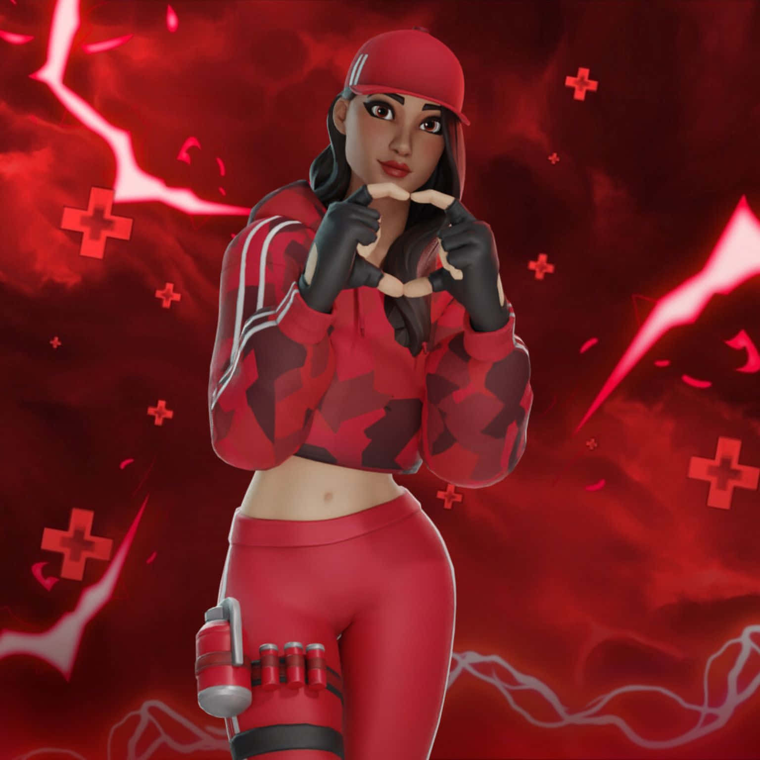 Ruby Fortnite Skin, female gamer, red camo outfit, HD Desktop Wallpaper