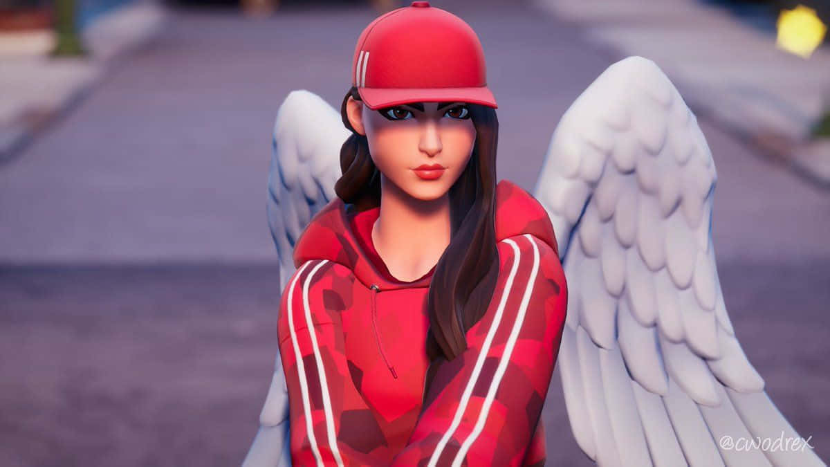 Ruby Fortnite Skin, angel girl, red cap, SD Desktop Wallpaper